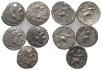 Kings of Macedon, Alexander III ‘the Great’ (336-323 BC). Lot of 5 AR Drachms, to be catalog. Lot sold as is, no return