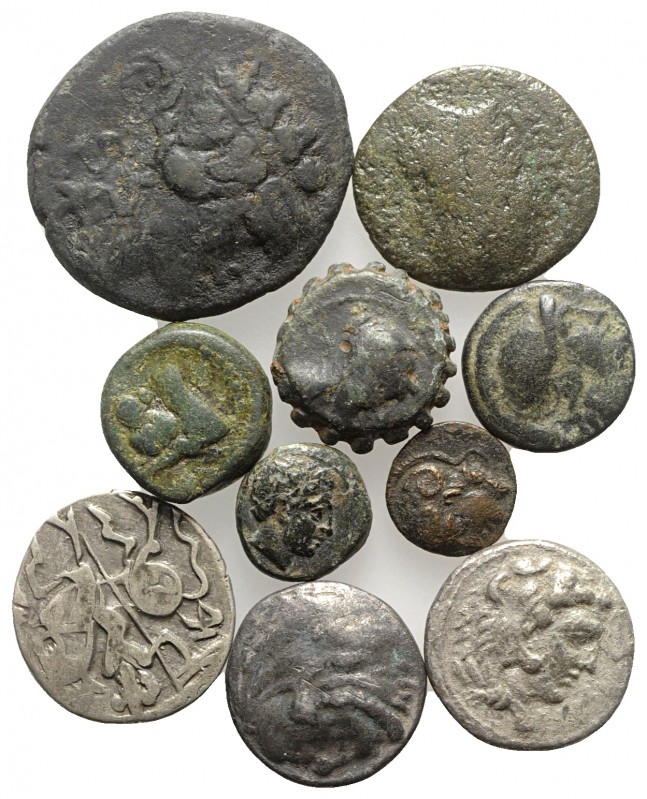 Lot of 10 Greek AR and Æ coins, including Indian Empire AR Drachm, to be catalog...
