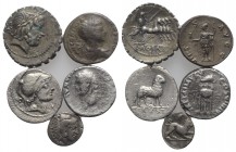 Lot of 5 Greek, Roman Republican and Roman Imperial AR coins, to be catalog. Lot sold as is, no return