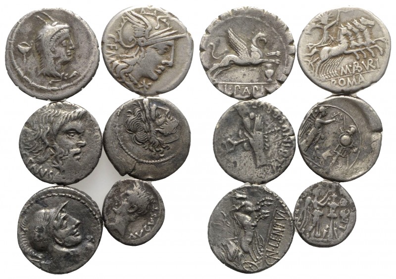 Lot of 6 Roman Republican AR Denarii/Quinarii, to be catalog. Lot sold as is, no...