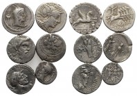 Lot of 6 Roman Republican AR Denarii/Quinarii, to be catalog. Lot sold as is, no return