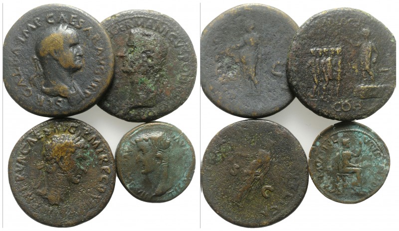 Lot of 4 Roman Æ coins, including Tiberius (Utica), Gaius (Caligula, Sestertius)...