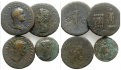 Lot of 4 Roman Æ coins, including Tiberius (Utica), Gaius (Caligula, Sestertius), Nerva (Sestertius) and Galba (Sestertius). Lot sold as is, no return...