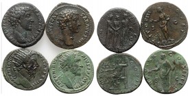 Lot of 4 Roman Imperial Æ Asses and Dupondii, including Antoninus Pius and Marcus Aurelius. Lot sold as is, no return