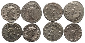 Gallienus (253-268). Lot of 4 Antoninianii (R/ Indulgentia and Sol). Lot sold as is, no return