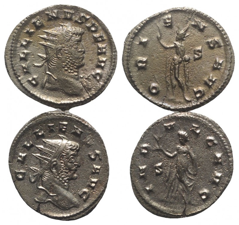 Gallienus (253-268). Lot of 2 Antoninianii (R/ Indulgentia and Sol). Lot sold as...