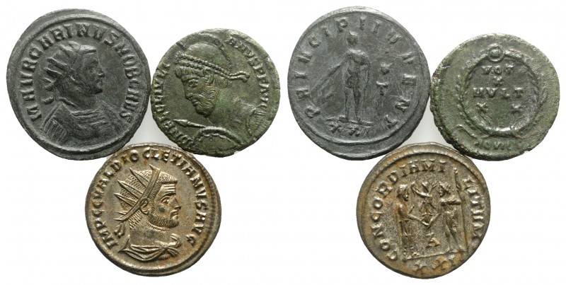 Lot of 3 Roman Imperial coins, including 2 Antoninianii (Diocletian and Carinus)...
