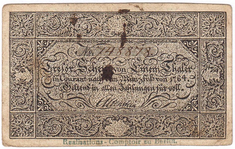 Banknoten, Altdeutschland, Preußen
1 Thaler o.J. (1809) Königreich, Tresorschei...