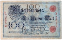 Banknoten, Die deutschen Banknoten ab 1871 nach Rosenberg, Deutsches Reich, 1871-1945
100 Mark 10.4.1896. Serie D. 
III+, etwas fleckig