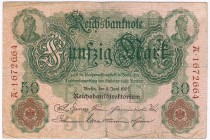 Banknoten, Die deutschen Banknoten ab 1871 nach Rosenberg, Deutsches Reich, 1871-1945
50 Mark 8.6.1907. Serie A. 
I, unten kl. Einriß, selten