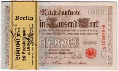 Banknoten, Die deutschen Banknoten ab 1871 nach Rosenberg, Deutsches Reich, 1871-1945
20 X 1000 Mark mit fortlaufenden Nummern 21.4.1910, Serie C/B (...