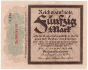 Banknoten, Die deutschen Banknoten ab 1871 nach Rosenberg, Deutsches Reich, 1871-1945
50 Mark 20.10.1918. "Trauerschein" KN 7-stellig, Wz. Schippen. ...