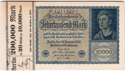 Banknoten, Die deutschen Banknoten ab 1871 nach Rosenberg, Deutsches Reich, 1871-1945
20 X 10.000 Mark mit fortlaufenden Nummern 10.1.1922, Serie M R...