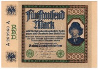 Banknoten, Die deutschen Banknoten ab 1871 nach Rosenberg, Deutsches Reich, 1871-1945
5000 Mark 16.9.1922. Serie A. 
I, selten