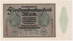Banknoten, Die deutschen Banknoten ab 1871 nach Rosenberg, Deutsches Reich, 1871-1945
500 T. Mark 1.5.1923. Serie G, mit je 2 X 7-stelligen KN auf Vs...