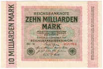 Banknoten, Die deutschen Banknoten ab 1871 nach Rosenberg, Deutsches Reich, 1871-1945
10 Milliarden Mark 1.10.1923. Wz. Sterne mit einem S. FZ: GU. ...