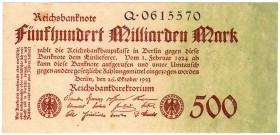 Banknoten, Die deutschen Banknoten ab 1871 nach Rosenberg, Deutsches Reich, 1871-1945
500 Mrd. Mark 26.10.1923. KN 7-stellig, Serie Q. 
I-, kl. Papi...
