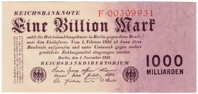 Banknoten, Die deutschen Banknoten ab 1871 nach Rosenberg, Deutsches Reich, 1871-1945
1 Bio. Mark 1.11.1923. KN 8-stellig, Serie F. 
II