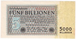 Banknoten, Die deutschen Banknoten ab 1871 nach Rosenberg, Deutsches Reich, 1871-1945
5 Bio. Mark 1.11.1923. Reichsdruck. KN 8-stellig, Serie C . 
I...
