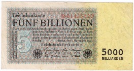 Banknoten, Die deutschen Banknoten ab 1871 nach Rosenberg, Deutsches Reich, 1871-1945
5 Bio. Mark 1.11.1923. Reichsdruck. KN 8-stellig. Serie B 
III