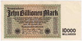 Banknoten, Die deutschen Banknoten ab 1871 nach Rosenberg, Deutsches Reich, 1871-1945
10 Bio. Mark 1.11.1923. KN 6-stellig, FZ: V braun. 
II, winz. ...