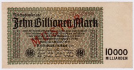 Banknoten, Die deutschen Banknoten ab 1871 nach Rosenberg, Deutsches Reich, 1871-1945
10 Bio. Mark 1.11.1923. KN 6-stellig, FZ: V, mit rotem Aufdruck...