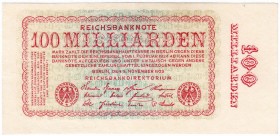 Banknoten, Die deutschen Banknoten ab 1871 nach Rosenberg, Deutsches Reich, 1871-1945
100 Mrd. Mark 5.11.1923. Ohne FZ und BZ. 
II, selten