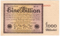 Banknoten, Die deutschen Banknoten ab 1871 nach Rosenberg, Deutsches Reich, 1871-1945
1 Bio. Mark 5.11.1923. KN 6-stellig, FZ: schwarz AR. 
II
