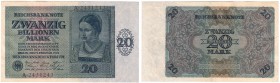 Banknoten, Die deutschen Banknoten ab 1871 nach Rosenberg, Deutsches Reich, 1871-1945
20 Bio. Mark 5.02.1924. KN 7-stellig. Serie A. 
II-III