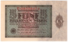 Banknoten, Die deutschen Banknoten ab 1871 nach Rosenberg, Deutsches Reich, 1871-1945
5 Bio. Mark 15.3.1924. Serie E. 
I
