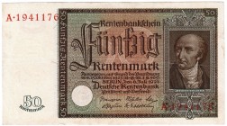 Banknoten, Die deutschen Banknoten ab 1871 nach Rosenberg, Deutsches Reich, 1871-1945
50 Rentenmark 6.7.1934. Serie A. 
II-III