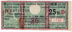Banknoten, Die deutschen Banknoten ab 1871 nach Rosenberg, Deutsches Reich, 1871-1945, Reichsschuldenverwaltung
25 Mark Zinskupon der Anleihe 1918. O...