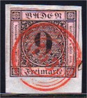 Briefmarken, Deutschland, Altdeutschland, Baden
9 Kr. Freimarke 1851, Farbe "a", oben und unten min. tangiert, sonst vollrandiges Pracht-Briefstück, ...
