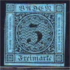 Briefmarken, Deutschland, Altdeutschland, Baden
3 Kr. Freimarke 1858, schwarz auf blau, leicht berührte, meist jedoch voll-bis breitrandig geschnitte...