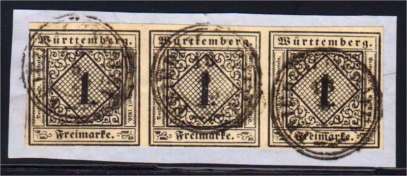 Briefmarken, Deutschland, Altdeutschland, Württemberg
1 Kr. schwarz auf hellsäm...