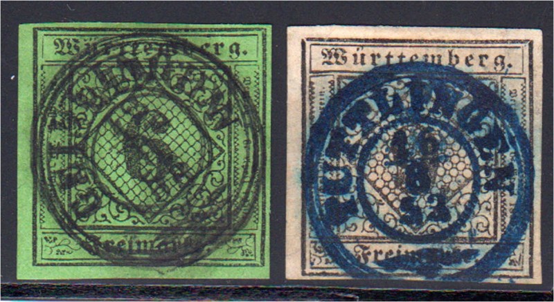 Briefmarken, Deutschland, Altdeutschland, Württemberg
6 Kr. und 9 Kr. Freimarke...