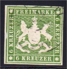 Briefmarken, Deutschland, Altdeutschland, Württemberg
6 Kr. Freimarke 1859, allseits vollrandiges Kabinettstück mit dem Plattenfehler "I". Michel 400...