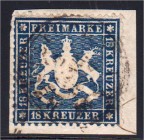 Briefmarken, Deutschland, Altdeutschland, Württemberg
18 Kreuzer Freimarke 1861, gestempelt auf Briefstück "REUTLINGEN 2 MAR. 1864", oben rechts kl. ...