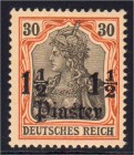 Briefmarken, Deutschland, Deutsche Kolonien und Nebengebiete, Deutsche Post in der Türkei
1 1/2 PIA auf 30 Pf. Freimarke 1905, dunkel(rötlich)orange/...