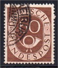 Briefmarken, Deutschland, Bundesrepublik Deutschland
60 Pf. Posthorn 1951, gestempeltes Prachtstück mit dem Plattenfehler "II"= braunes Dreieck im -O...