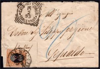 Briefmarken, Ausland, Italien
1890/91, 30 a. 2 C. Porto mit seltenem kopfstehendem Mittelstück auf Nachportobrief von "Cava dei Tirreni 15 2 93" nach...