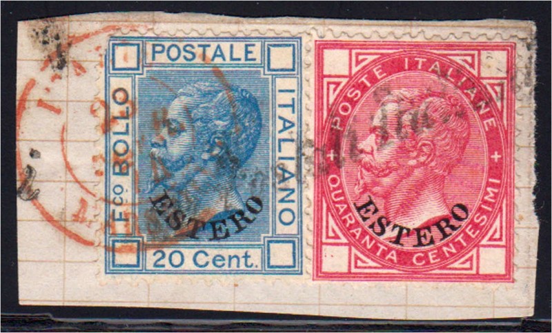 Briefmarken, Ausland, Italien
20 CENT 1874 zusammen mit 40 CENT auf Briefstück,...