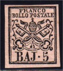 Briefmarken, Ausland, Italien
1852, 5 BAJ. KIRCHENSTAAT, ungebrauchtes farbfrisches Prachtstück, mehrfach signiert. 
*