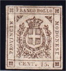 Briefmarken, Ausland, Italien
1859, 15 CENT. MODENA, vollrandiges feines Stück mit Teilgummi, signiert BOTTACCHI. 
(*)