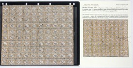 Briefmarken, Ausland, Italien
1870, 50 CENT Portomarke, Bogen zu 100 Stück, entwertet in "TRAPANI" zu internen Verrechnungszwecken verwendet, teils R...