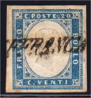 Briefmarken, Ausland, Italien
1855, 20 CENT. SARDINIEN (celeste grigiastro - Sassone 15 Db), Teilstempel "AFFRANCATA", Fotoattest BOTTACCHI 04/2014. ...