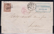 Briefmarken, Ausland, Italien
1863, 30 C. König mit seltenem kopfstehendem Wasserzeichen auf Brief, Nummernstempel "16" und K1 "Messina 13 Apr 76" na...