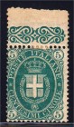 Briefmarken, Ausland, Italien
1889, 5 CENT WAPPEN, ungebrauchtes Prachtstück vom Oberrand. Fotoattest BOTTACCHI 04/2014. Michel 800,- Euro. 
*