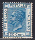 Briefmarken, Ausland, Italien
20 CENT König Viktor Emanuel II 1867, ungebrauchtes Prachtstück mit Falzrest, Bedarfszähnung. Michel 850,- Euro. 
*