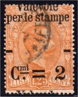 Briefmarken, Ausland, Italien
2 C. auf 10 C. Freimarke 1890, stark verschobener Aufdruck nach oben, Bedarfszähnung, sehr seltene Abart (SASSONE 50 ae...